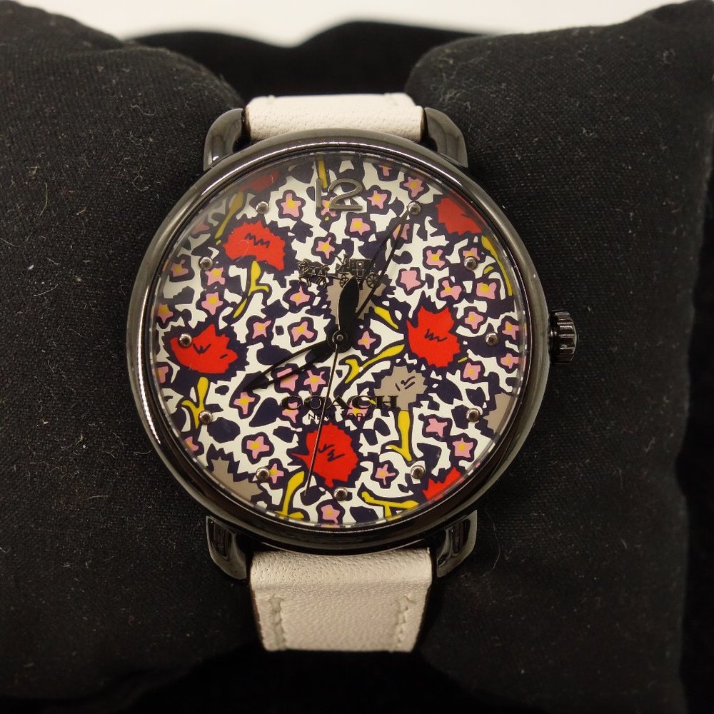 NEW Coach Delancey White Leather Floral Dial Watch